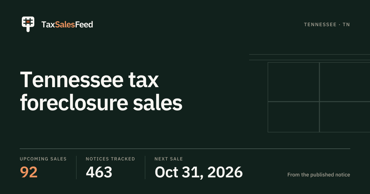 Tennessee Tax Sales 2026: 92 Properties by County | TaxSalesFeed